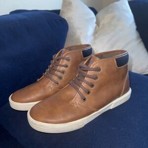 Nautica Youth 4 Breakwater High Top Faux Leather Sneaker Boot Brown Tan Lace up